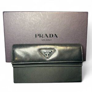 PRADA Saffiano Leather and Nylon Tri-Fold Wallet - Black